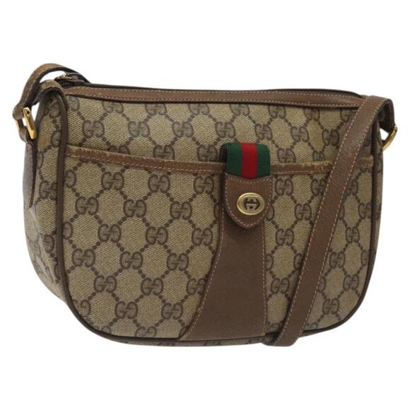 GUCCI GG Supreme Web Sherry Line Bag Pvc Beige Gold 89 02 032 - Picture 1 of 16